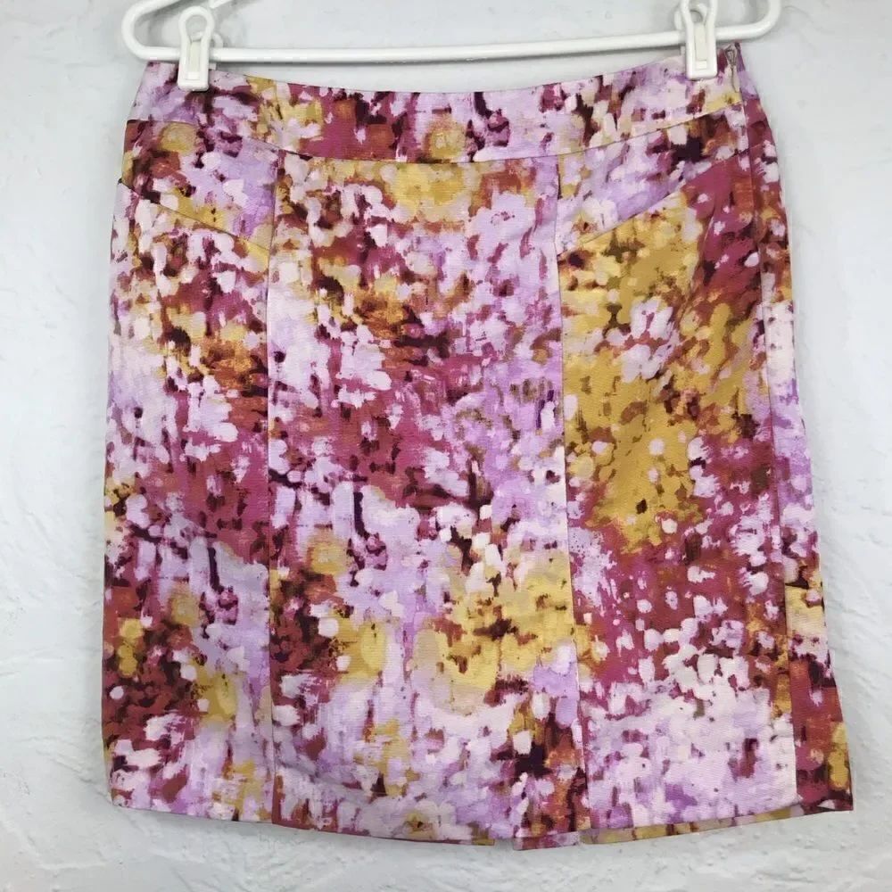 Loft Pink & Gold Watercolor Floral Pencil Skirt-8P